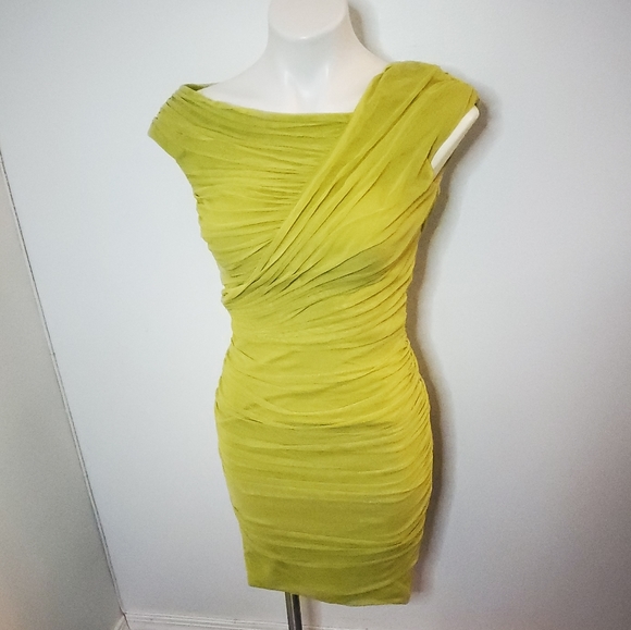 Tadashi Shoji Lime Green Bodycon Crepe Dress XS - Picture 2 of 7